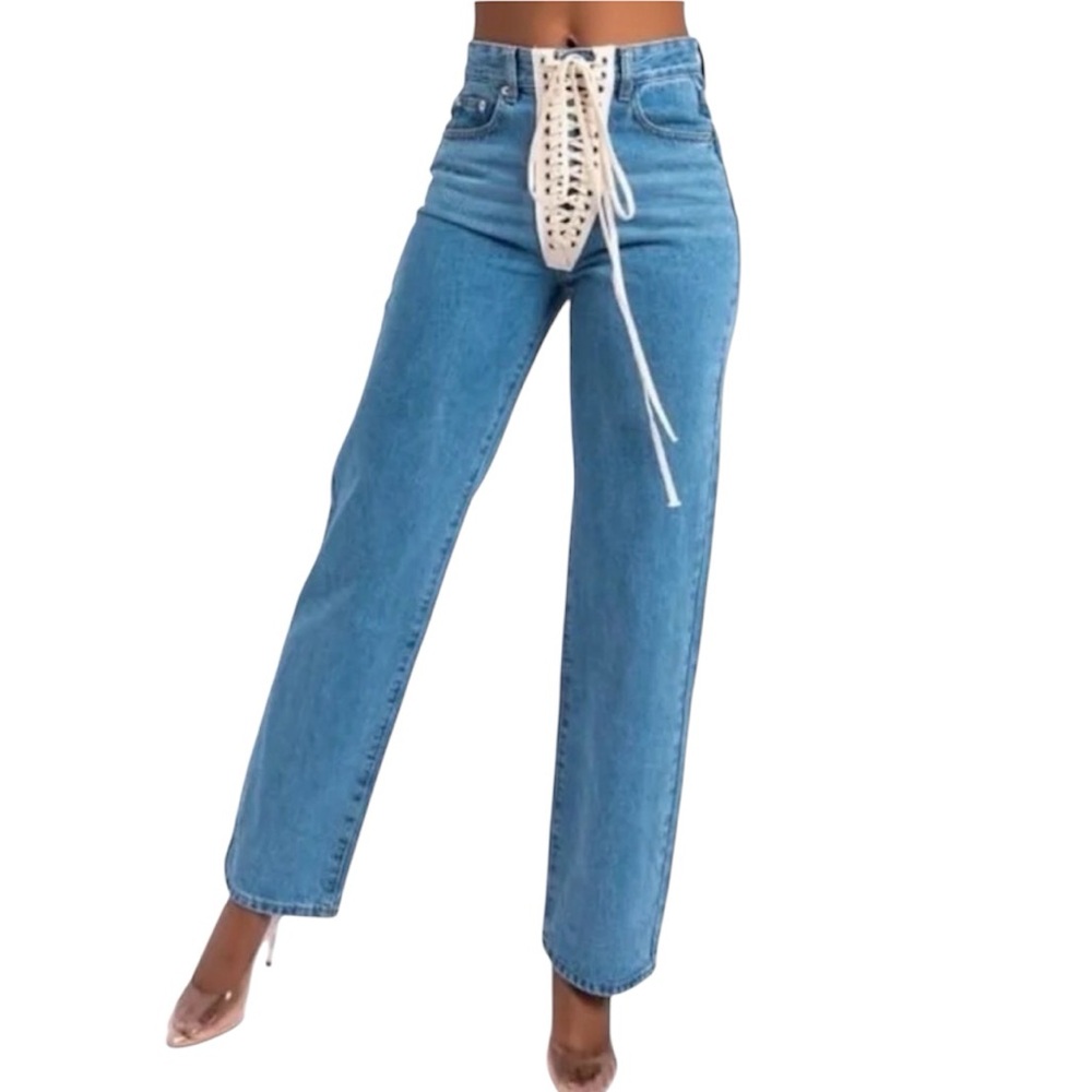 NWT High-Rise Lace Up Jeans | Akira